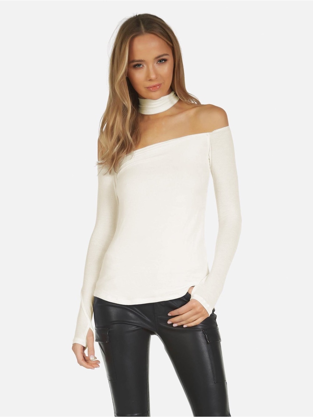 Michael Lauren Off-Shoulder Long Sleeve Top with choker collar Medium REVOLVE